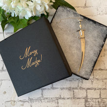 Cargar imagen en el visor de la galería, Victorian Silver Miniature Sword & Scabbard Toothpick. Antique Sterling Silver Novelty Toothpick. Victorian Silver Chatelaine Pendant