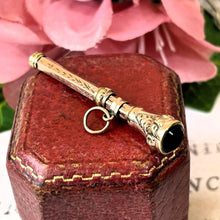 Lade das Bild in den Galerie-Viewer, Antique Victorian 9ct Gold Amethyst Toothpick Pendant. Solid Gold Engraved Fancy Toothpick Necklace Pendant. Retractable 9ct Gold Toothpick