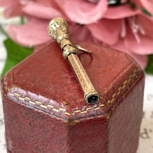 Lade das Bild in den Galerie-Viewer, Antique Victorian 9ct Gold Amethyst Toothpick Pendant. Solid Gold Engraved Fancy Toothpick Necklace Pendant. Retractable 9ct Gold Toothpick