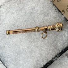 Lade das Bild in den Galerie-Viewer, Antique Victorian 9ct Gold Amethyst Toothpick Pendant. Solid Gold Engraved Fancy Toothpick Necklace Pendant. Retractable 9ct Gold Toothpick