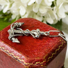 Cargar imagen en el visor de la galería, Vintage Victorian Style Sterling Silver Anchor Pendant Necklace. Fancy Silver Rope "Fouled" Anchor Engraved Pendant On Curb Chain.