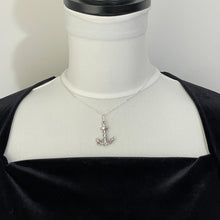 Cargar imagen en el visor de la galería, Vintage Victorian Style Sterling Silver Anchor Pendant Necklace. Fancy Silver Rope "Fouled" Anchor Engraved Pendant On Curb Chain.