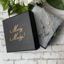 Cargar imagen en el visor de la galería, Vintage Victorian Style Sterling Silver Anchor Pendant Necklace. Fancy Silver Rope "Fouled" Anchor Engraved Pendant On Curb Chain.