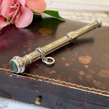 Cargar imagen en el visor de la galería, Antique Sterling Silver & Amethyst Propelling Pencil. Victorian Floral Engraved Full Sized Silver Mechanical Pencil Chatelaine Pendant