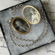 Cargar imagen en el visor de la galería, Vintage 1950s Silver Photo Locket Pendant On Short Chunky Belcher Chain. High Polished Sterling Silver Large Oval Locket Pendant Necklace.