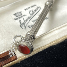 Cargar imagen en el visor de la galería, Victorian Engraved Sterling Silver Sliding Pencil Pendant With Citrine Seal. Antique Solid Silver Retracting/Telescopic Mechanical Pencil