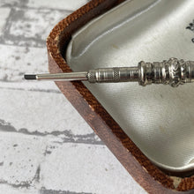 Cargar imagen en el visor de la galería, Victorian Engraved Sterling Silver Sliding Pencil Pendant With Citrine Seal. Antique Solid Silver Retracting/Telescopic Mechanical Pencil