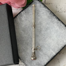 Cargar imagen en el visor de la galería, Victorian Engraved Sterling Silver Sliding Pencil Pendant With Citrine Seal. Antique Solid Silver Retracting/Telescopic Mechanical Pencil