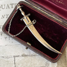 Cargar imagen en el visor de la galería, Victorian Silver Miniature Sword & Scabbard Toothpick. Antique Sterling Silver Novelty Toothpick. Victorian Silver Chatelaine Pendant