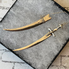 Cargar imagen en el visor de la galería, Victorian Silver Miniature Sword & Scabbard Toothpick. Antique Sterling Silver Novelty Toothpick. Victorian Silver Chatelaine Pendant