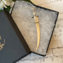 Cargar imagen en el visor de la galería, Victorian Silver Miniature Sword & Scabbard Toothpick. Antique Sterling Silver Novelty Toothpick. Victorian Silver Chatelaine Pendant