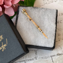 Lade das Bild in den Galerie-Viewer, Antique Victorian 9ct Gold Amethyst Toothpick Pendant. Solid Gold Engraved Fancy Toothpick Necklace Pendant. Retractable 9ct Gold Toothpick