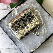 Cargar imagen en el visor de la galería, Edwardian Sterling Silver Lady's Engraved Vesta Case With Chain, Chester 1906. Antique Sterling Silver Chatelaine Pendant/Locket Necklace