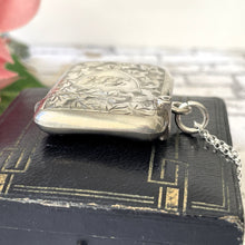 Cargar imagen en el visor de la galería, Edwardian Sterling Silver Lady's Engraved Vesta Case With Chain, Chester 1906. Antique Sterling Silver Chatelaine Pendant/Locket Necklace