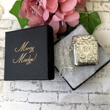 Cargar imagen en el visor de la galería, Edwardian Sterling Silver Lady's Engraved Vesta Case With Chain, Chester 1906. Antique Sterling Silver Chatelaine Pendant/Locket Necklace