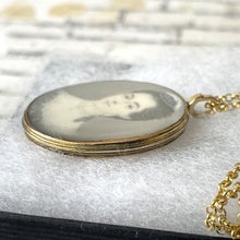Lade das Bild in den Galerie-Viewer, Antique Georgian Gold Gilded Portrait Miniature Locket Pendant. Small Signed Portrait Miniature of a Lady 1767. Georgian Sentimental Jewelry