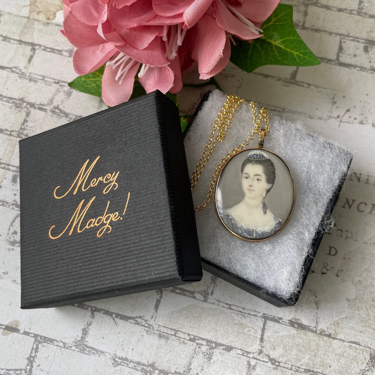 Antique Georgian Gold Gilded Portrait Miniature Locket Pendant. Small Signed Portrait Miniature of a Lady 1767. Georgian Sentimental Jewelry