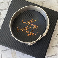 Load image into Gallery viewer, Vintage Floral Engraved Forget-Me-Not Belt & Buckle Silver Bangle, 1962 Hallmarks. Victorian Style Heavy Wide Sterling Silver Bracelet Cuff