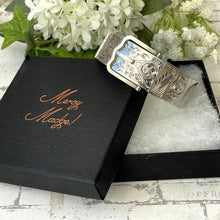 Load image into Gallery viewer, Vintage Floral Engraved Forget-Me-Not Belt & Buckle Silver Bangle, 1962 Hallmarks. Victorian Style Heavy Wide Sterling Silver Bracelet Cuff