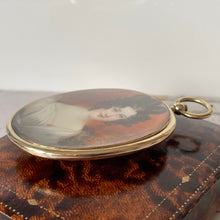 Lade das Bild in den Galerie-Viewer, Georgian Regency 18ct Gold Portrait Miniature Locket Pendant. Large Antique Gold Love Token Picture Locket With Hair Compartment.