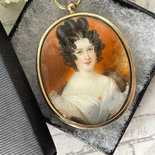Lade das Bild in den Galerie-Viewer, Georgian Regency 18ct Gold Portrait Miniature Locket Pendant. Large Antique Gold Love Token Picture Locket With Hair Compartment.