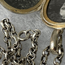 Cargar imagen en el visor de la galería, Vintage 1950s Silver Photo Locket Pendant On Short Chunky Belcher Chain. High Polished Sterling Silver Large Oval Locket Pendant Necklace.