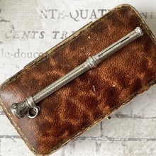 Cargar imagen en el visor de la galería, Victorian Engraved Sterling Silver Sliding Pencil Pendant With Citrine Seal. Antique Solid Silver Retracting/Telescopic Mechanical Pencil