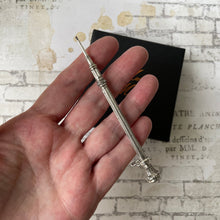Load image into Gallery viewer, Victorian Engraved Sterling Silver Sliding Pencil Pendant With Citrine Seal. Antique Solid Silver Retracting/Telescopic Mechanical Pencil
