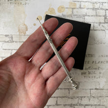 Cargar imagen en el visor de la galería, Victorian Engraved Sterling Silver Sliding Pencil Pendant With Citrine Seal. Antique Solid Silver Retracting/Telescopic Mechanical Pencil