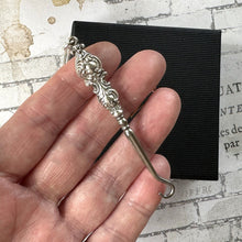 Load image into Gallery viewer, Antique Edwardian Sterling Silver Hook Pendant &amp; Long Chain. Edwardian/Art Nouveau Glove Button Hook Chatelaine Pendant, Hallmarked 1909
