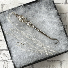 Charger l'image dans la galerie, Antique Edwardian Sterling Silver Hook Pendant & Long Chain. Edwardian/Art Nouveau Glove Button Hook Chatelaine Pendant, Hallmarked 1909