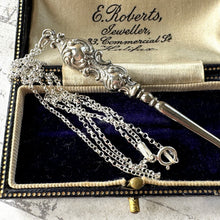 Charger l'image dans la galerie, Antique Edwardian Sterling Silver Hook Pendant & Long Chain. Edwardian/Art Nouveau Glove Button Hook Chatelaine Pendant, Hallmarked 1909