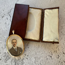 Load image into Gallery viewer, Antique 9ct Gold British Portrait Miniature Pendant. Alexander Bassano WW1 Hand Painted Portrait Of Lt. Macdonald Miller In Leather Case
