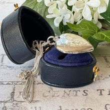 Cargar imagen en el visor de la galería, Vintage Sterling Silver Engraved Rose Heart Locket Necklace. Medium Love Heart Locket & Chain. Victorian Style Floral Sweetheart Locket