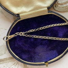 Cargar imagen en el visor de la galería, Victorian Silver 60” Long Guard Chain Necklace. Antique Curb Link Wheat Chain Sautoir Necklace. Sterling Silver Muff/Pocket Watch Chain