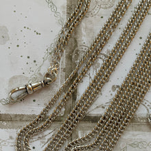 Cargar imagen en el visor de la galería, Victorian Silver 60” Long Guard Chain Necklace. Antique Curb Link Wheat Chain Sautoir Necklace. Sterling Silver Muff/Pocket Watch Chain