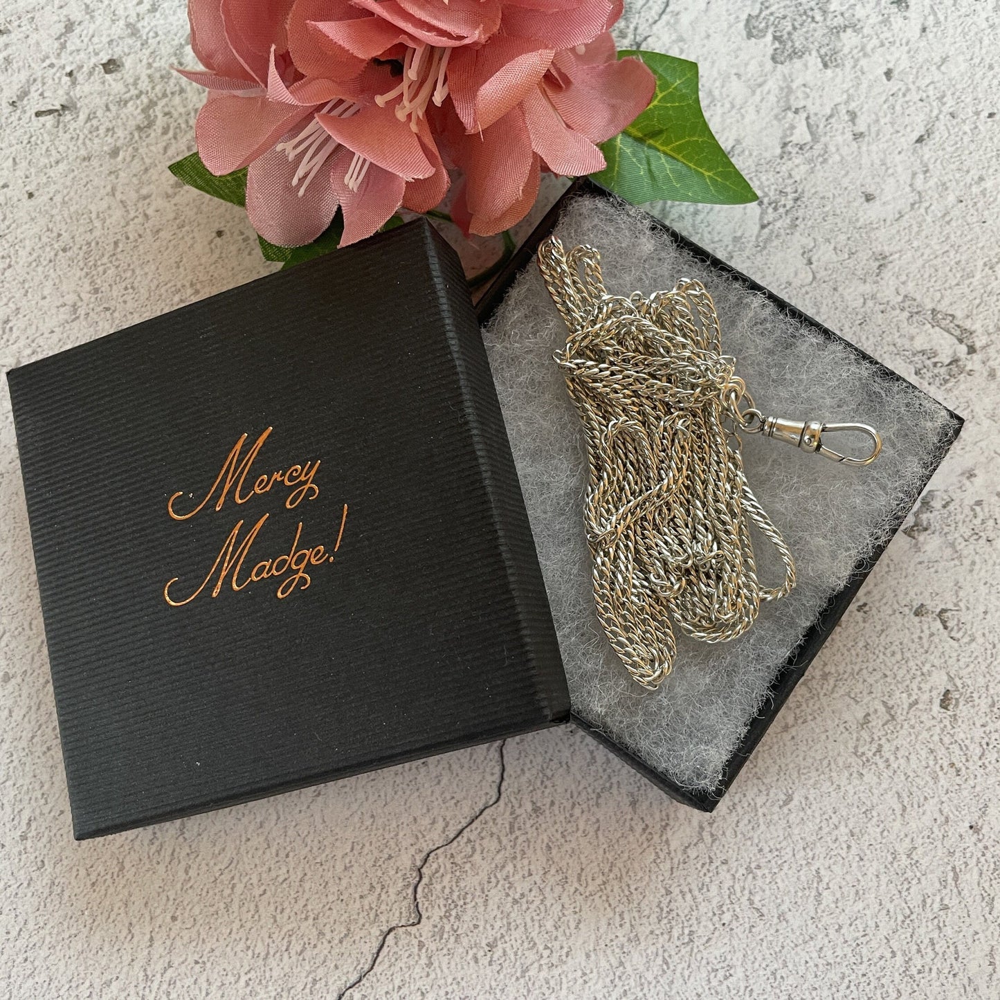 Victorian Silver 60” Long Guard Chain Necklace. Antique Curb Link Wheat Chain Sautoir Necklace. Sterling Silver Muff/Pocket Watch Chain