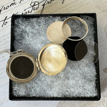 Cargar imagen en el visor de la galería, Vintage Engraved Silver Romantic Rose Locket Pendant Necklace. Round Sterling Silver Love Token Locket & Chain. Edwardian Style Photo Locket