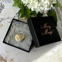 Cargar imagen en el visor de la galería, Vintage Engraved Silver Romantic Rose Locket Pendant Necklace. Round Sterling Silver Love Token Locket & Chain. Edwardian Style Photo Locket