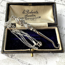 Charger l'image dans la galerie, Antique Edwardian Sterling Silver Hook Pendant & Long Chain. Edwardian/Art Nouveau Glove Button Hook Chatelaine Pendant, Hallmarked 1909
