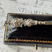 Charger l'image dans la galerie, Antique Edwardian Sterling Silver Hook Pendant & Long Chain. Edwardian/Art Nouveau Glove Button Hook Chatelaine Pendant, Hallmarked 1909