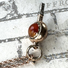 Lade das Bild in den Galerie-Viewer, Georgian 18ct Gold Carnelian Swivel Watch Key Pendant. Antique Scottish Agate Fob Pendant Charm. 18ct Rose Gold Pocket Watch Winder Key