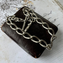Cargar imagen en el visor de la galería, Victorian Heavy Duty Sterling Silver Silver Albert Pocket Watch Chain. Antique Large Loose Curb Link Statement Watch Chain, Hallmarked 1890