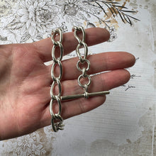 Cargar imagen en el visor de la galería, Victorian Heavy Duty Sterling Silver Silver Albert Pocket Watch Chain. Antique Large Loose Curb Link Statement Watch Chain, Hallmarked 1890