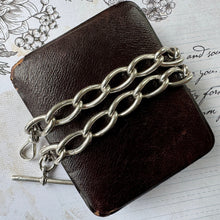 Cargar imagen en el visor de la galería, Victorian Heavy Duty Sterling Silver Silver Albert Pocket Watch Chain. Antique Large Loose Curb Link Statement Watch Chain, Hallmarked 1890