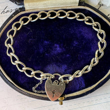 Cargar imagen en el visor de la galería, Vintage English Silver Curb Chain Bracelet With Love Heart Padlock. Victorian Style Sweetheart Bracelet. Watch Chain Bracelet, 1964 Hallmark