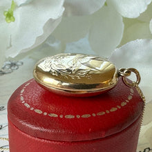 Cargar imagen en el visor de la galería, Antique Victorian Aesthetic 9ct Gold Engraved Swallow Locket Necklace. Small Oval Rose Gold Love Token Locket Pendant, Optional Chain.