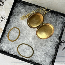 Cargar imagen en el visor de la galería, Antique Victorian Aesthetic 9ct Gold Engraved Swallow Locket Necklace. Small Oval Rose Gold Love Token Locket Pendant, Optional Chain.