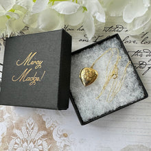 画像をギャラリービューアに読み込む, Antique Art Nouveau 9ct Gold Love Heart Locket Necklace. Edwardian Yellow Gold Small Floral Engraved Locket Pendant With Optional Chain.
