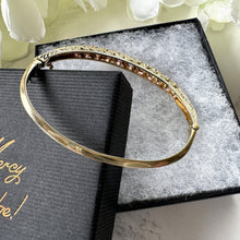 Cargar imagen en el visor de la galería, Vintage 9ct Gold, Diamond & Lavender Amethyst Bangle Bracelet. Victorian Revival Pale Purple Amethyst Engraved Yellow Gold Bangle.